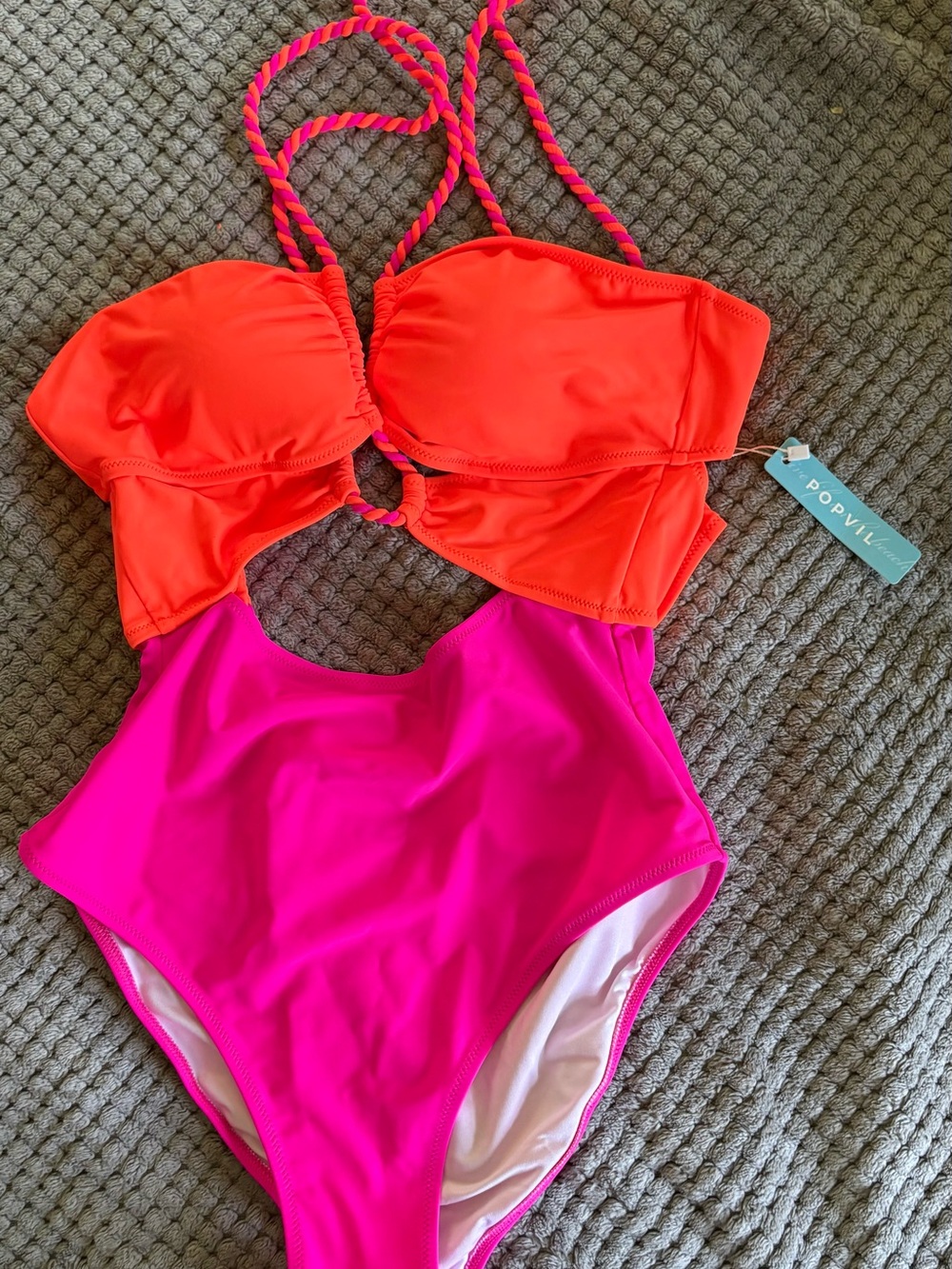 Popvil Neon Orange & Hot Pink One-Piece Swimsuit